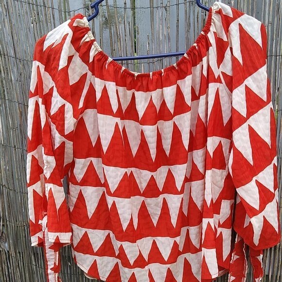 Misska Red & White Off The Shoulder Lightweight Blouse - No Size Tag - Picture 8 of 11